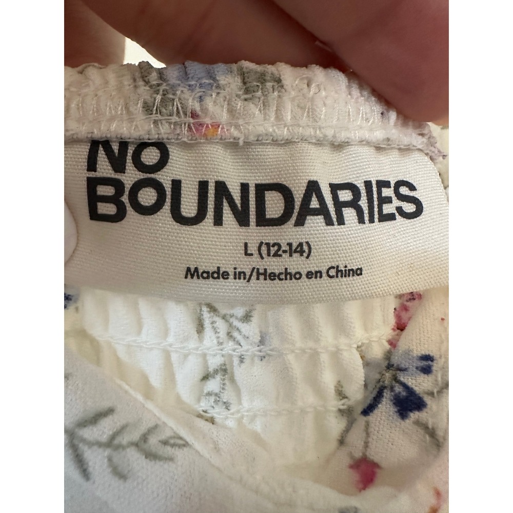 No Boundaries Floral Puff Sleeve Mini Dress WhiteCottagecore Size L Babydoll - Picture 2 of 11